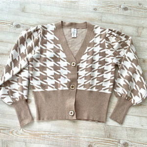 Joie Brown and White Houndstooth Cardigan